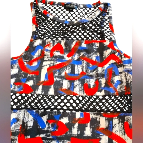 Topshop Abstract Print Mini Dress - Red, Blue, Black - Picture 8 of 9